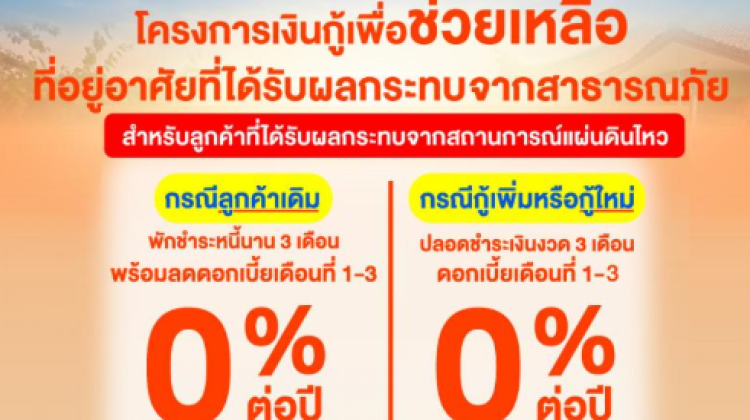 ธอส. หลังประสบเหตุแผ่นดินไหว จัดทำมาตรการช่วยเหลือเพื่อบรรเทาความเดือดร้อน